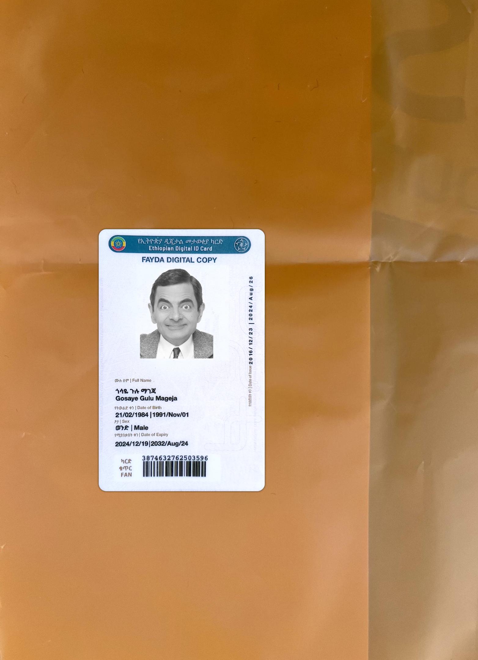 Downloadable Ethiopia digital ID card photolook real example